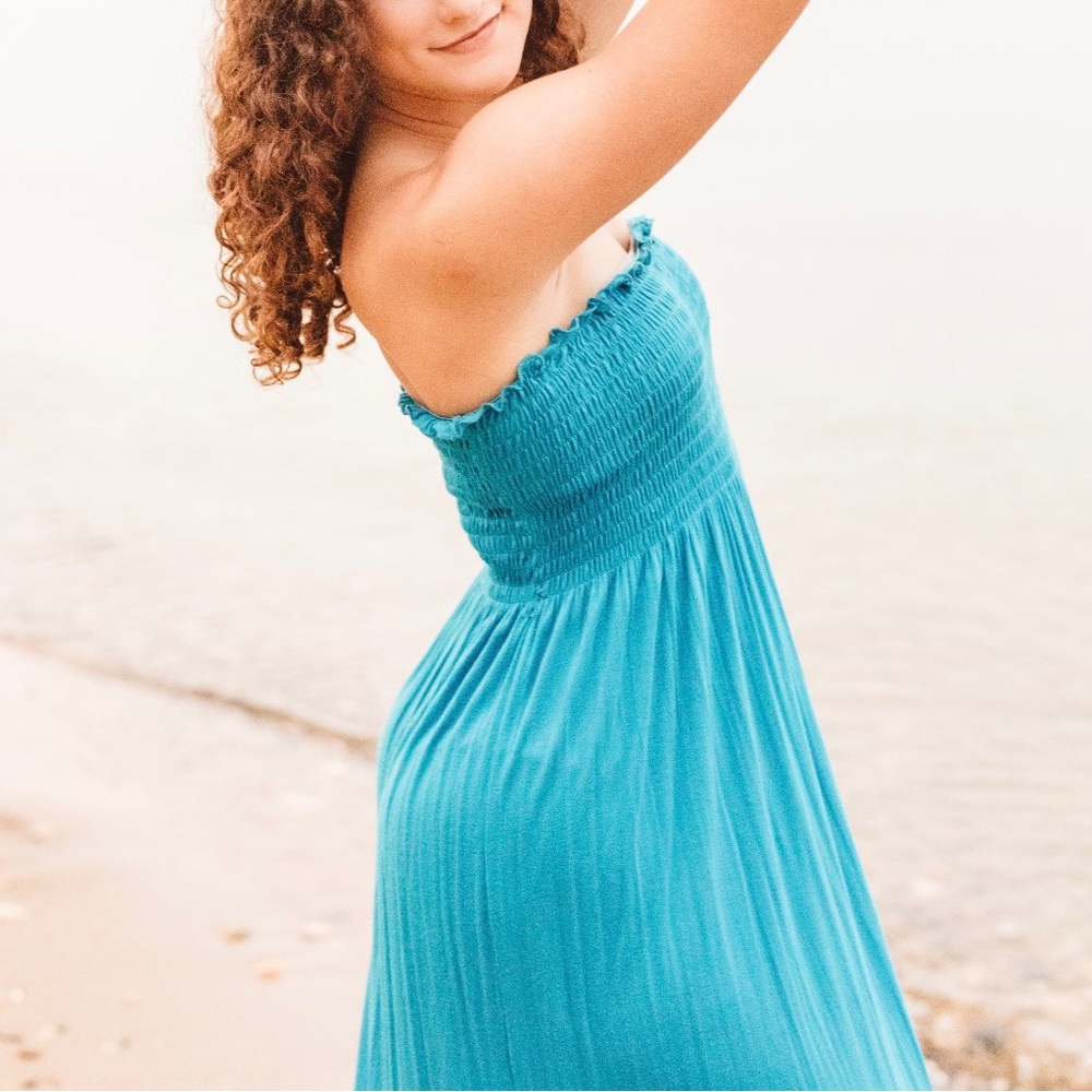Blue strapless maxi dress